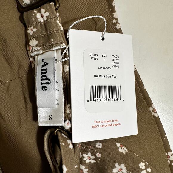 NWT Andie Swim The Bora Bora Convertible Bikini Top Ditsy Floral Olive S Beach - Picture 8 of 8